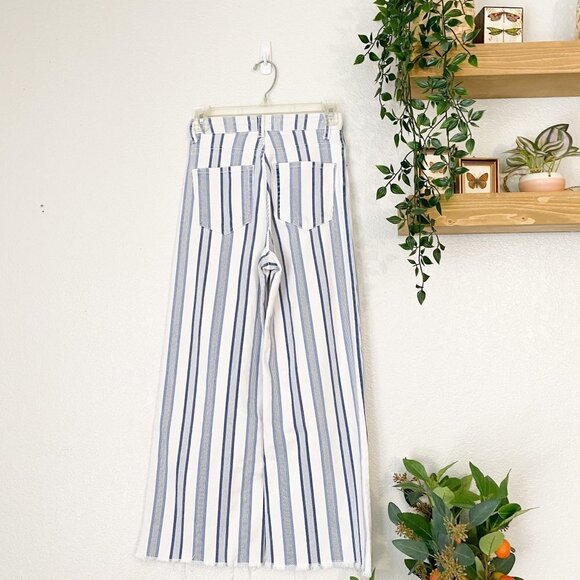 ☀️ H&M White Blue Striped High Rise Ankle Jeans XS Casual Boho Indie Everyday - Picture 4 of 6